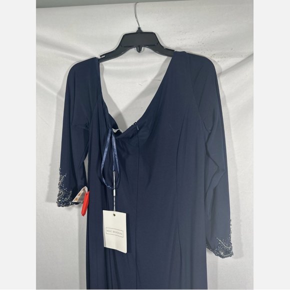NWT Mac Duggal [ Plus 18W ] Ruched‎ One-Shoulder Long-Sleeve Gown Blue - Picture 8 of 16